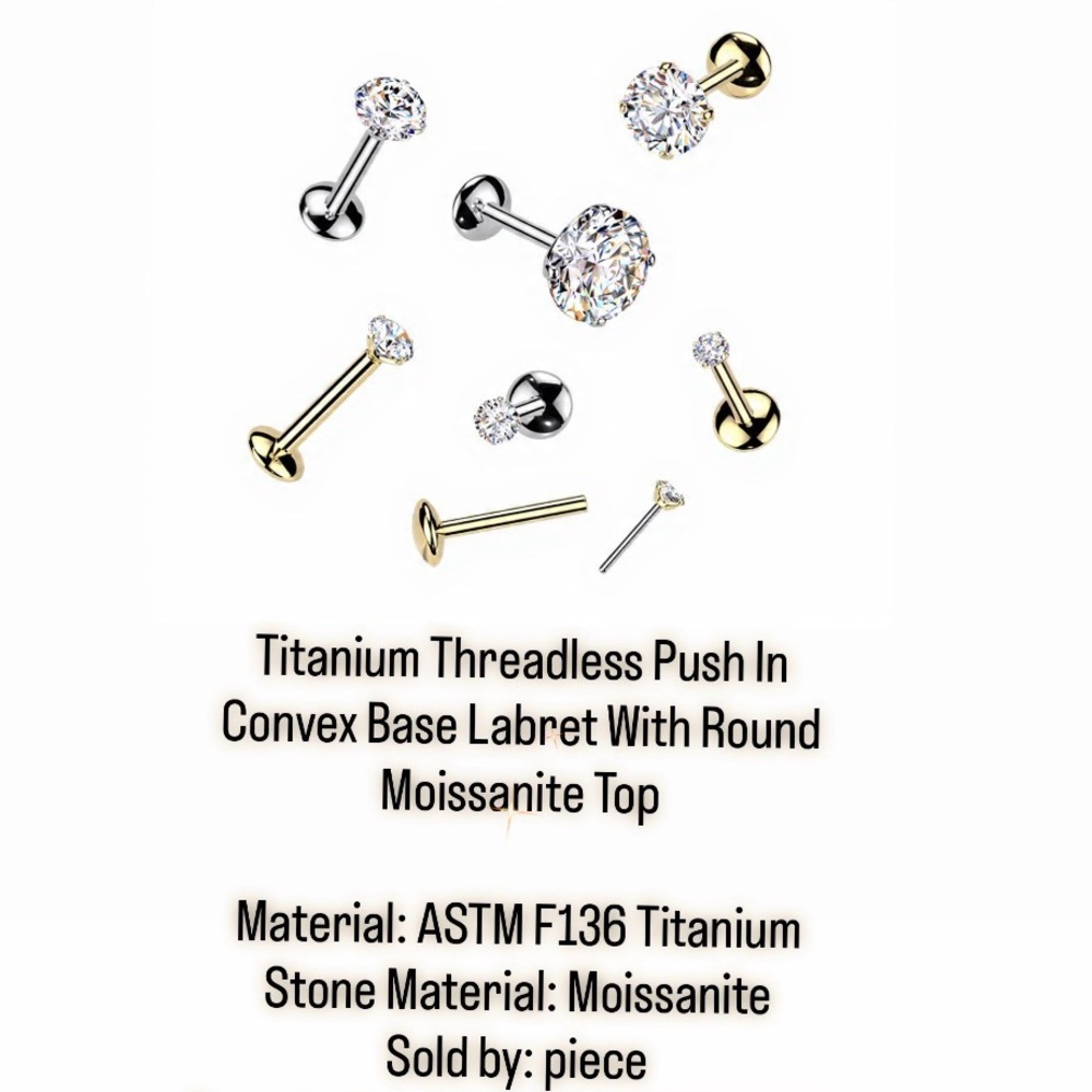 Titanium Threadless Labret with Moissanite Top - Gold & Silver